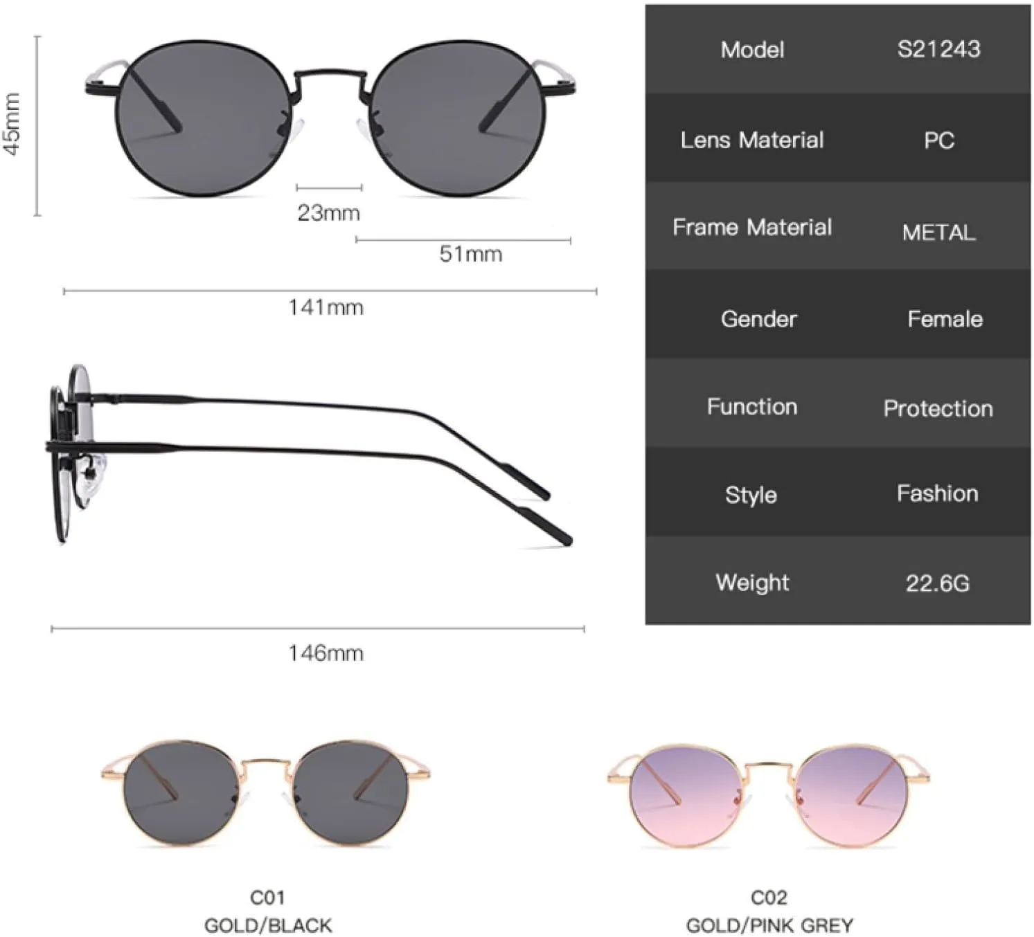 Fashion Round Vintage Sunglasses for Women Men Gradient Retro Alloy