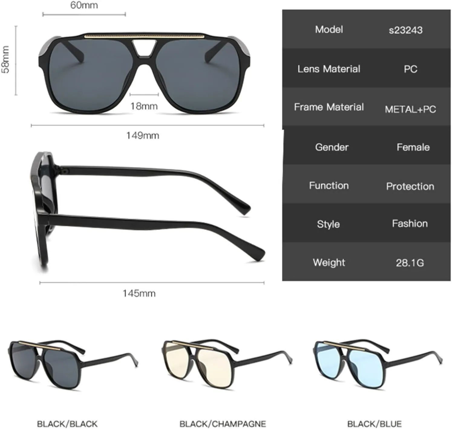 Fashion Sunglasses Retro Double Beam Ocean Sheet Sunshade Simple Casual Style