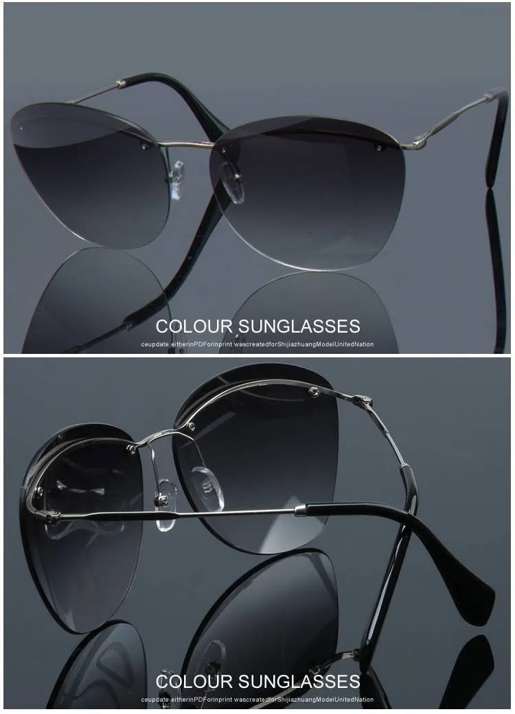 Fashion Vintage Rimless Designer Sunglasses with Coating for Women