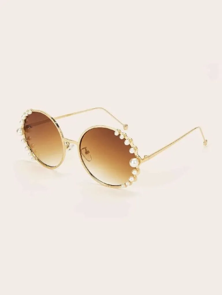 Faux Pearl Decor Round Sunglasses
