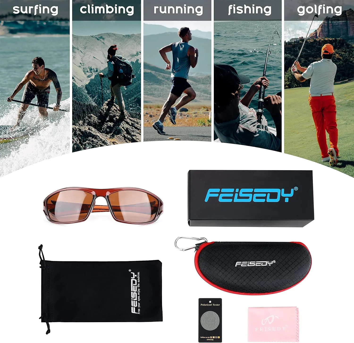 FEISEDY Classic Men Polarized Sports Sunglasses Night Driving Yellow Lenses Cycling Fishing Driving Glasses B2674
