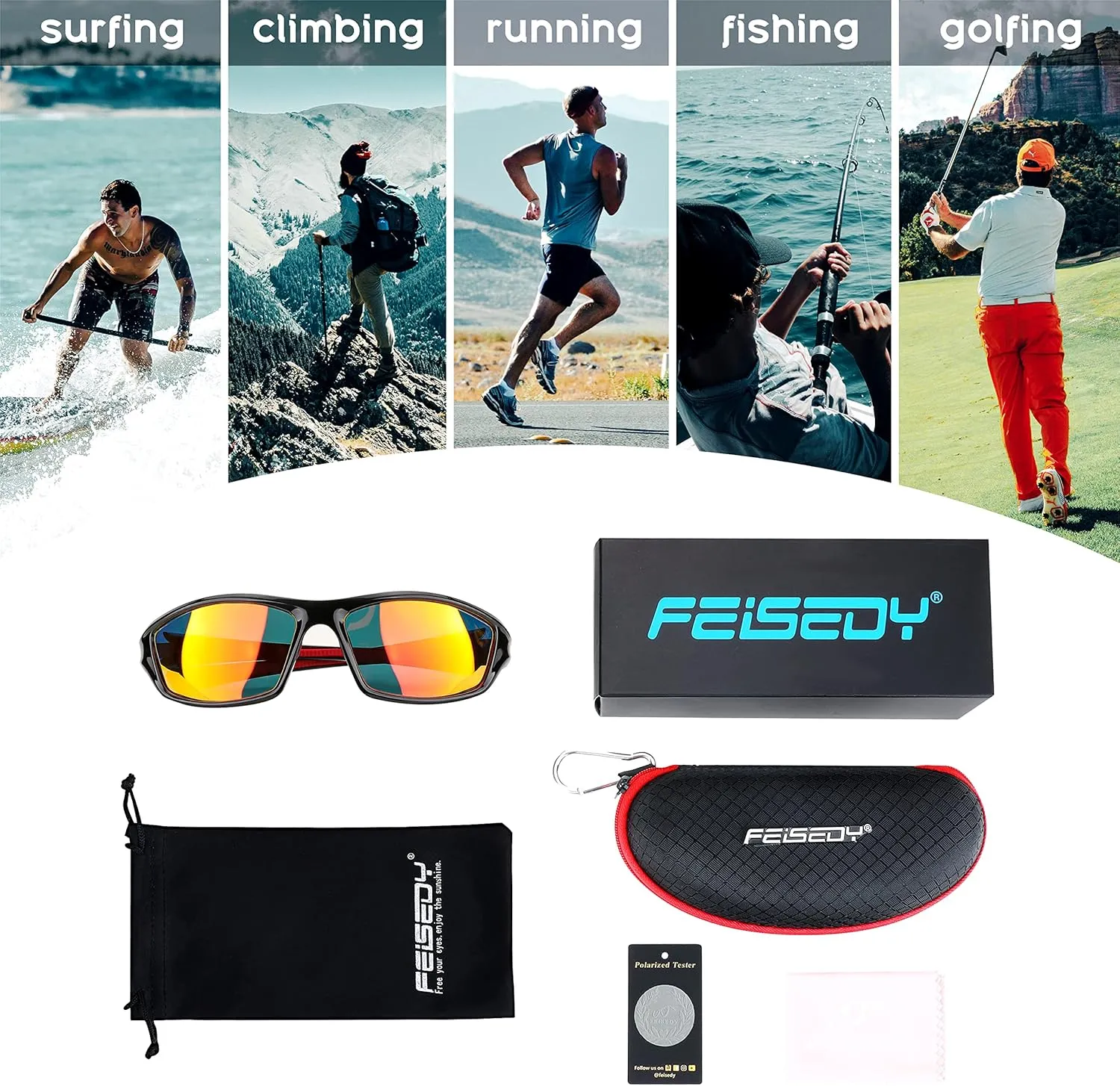 FEISEDY Classic Men Polarized Sports Sunglasses Night Driving Yellow Lenses Cycling Fishing Driving Glasses B2674