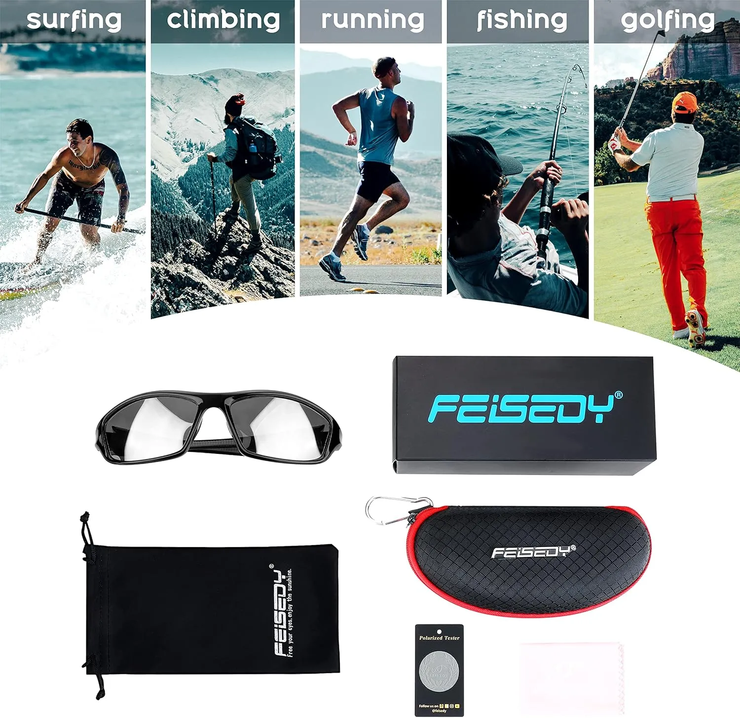 FEISEDY Classic Men Polarized Sports Sunglasses Night Driving Yellow Lenses Cycling Fishing Driving Glasses B2674