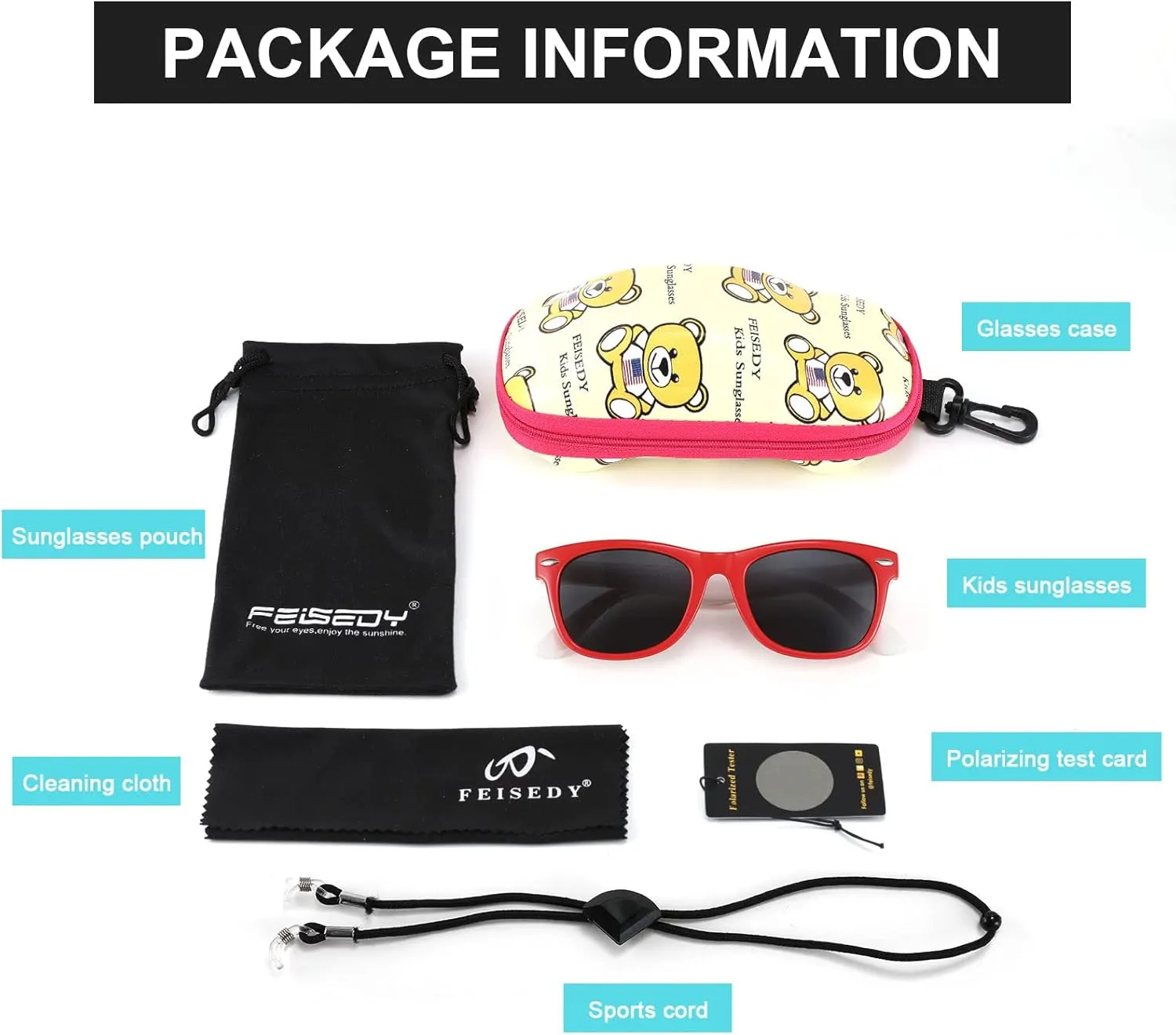 FEISEDY Kids Polarized Sunglasses Rubber Frame Children Sun Glasses UV400 Fashion Boys Girls Age 3-12 with Boxes B2830