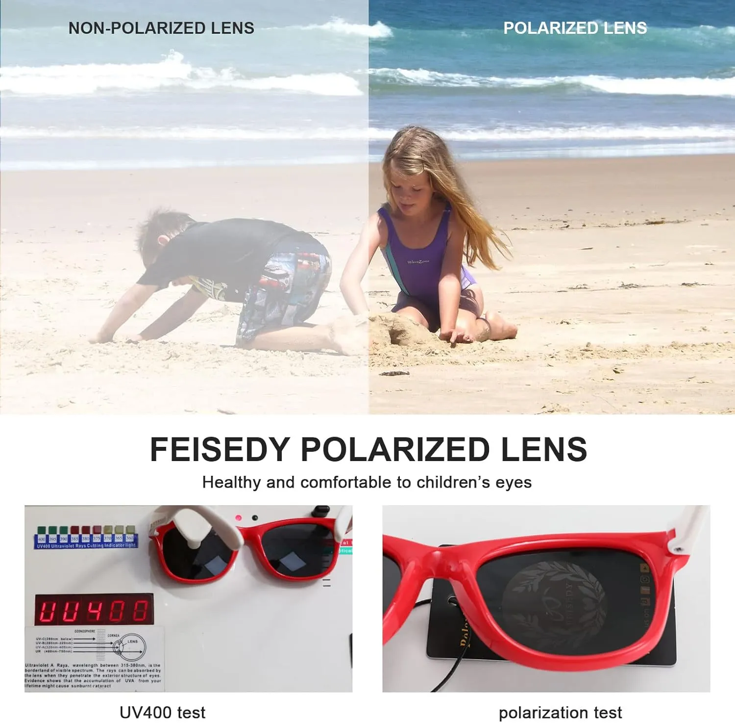 FEISEDY Kids Polarized Sunglasses Rubber Frame Children Sun Glasses UV400 Fashion Boys Girls Age 3-12 with Boxes B2830