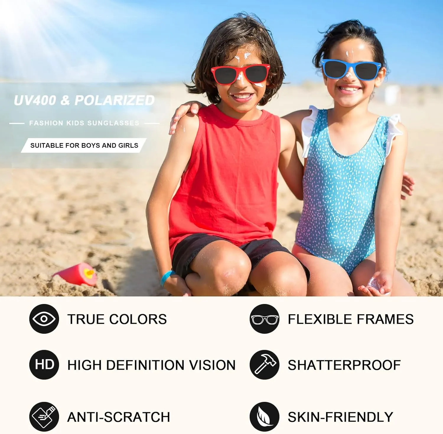 FEISEDY Kids Polarized Sunglasses Rubber Frame Children Sun Glasses UV400 Fashion Boys Girls Age 3-12 with Boxes B2830