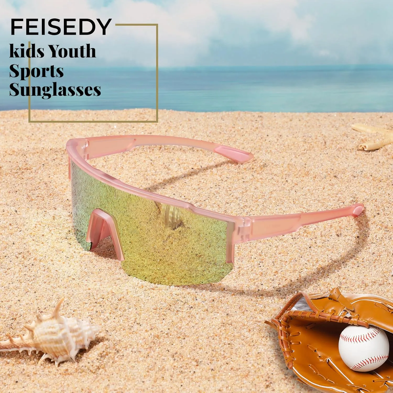 FEISEDY Kids Sunglasses Youth Baseball Polarized Sunglasses Sports Lightweight TR90 Frame Boys Girls Cycling B0213