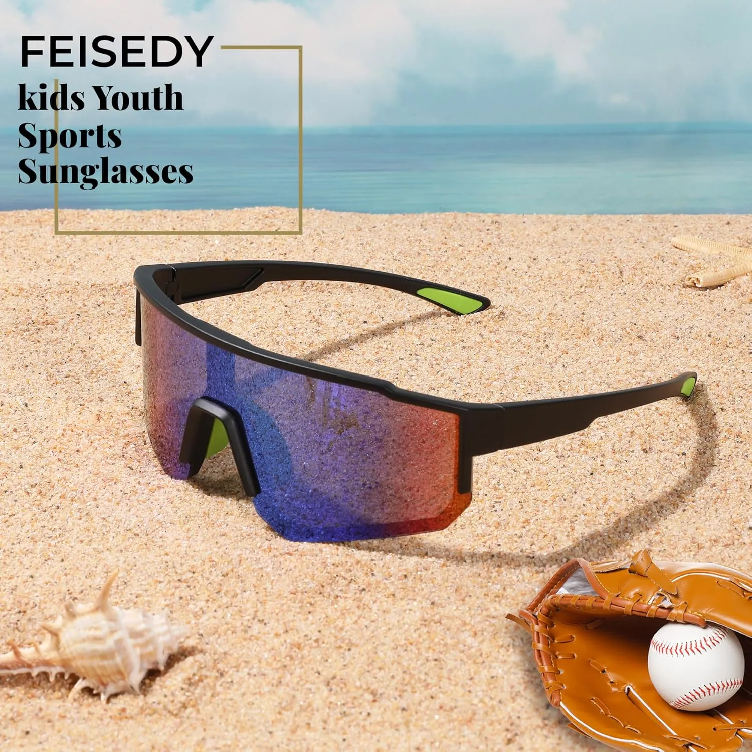 FEISEDY Kids Sunglasses Youth Baseball Polarized Sunglasses Sports Lightweight TR90 Frame Boys Girls Cycling B0213