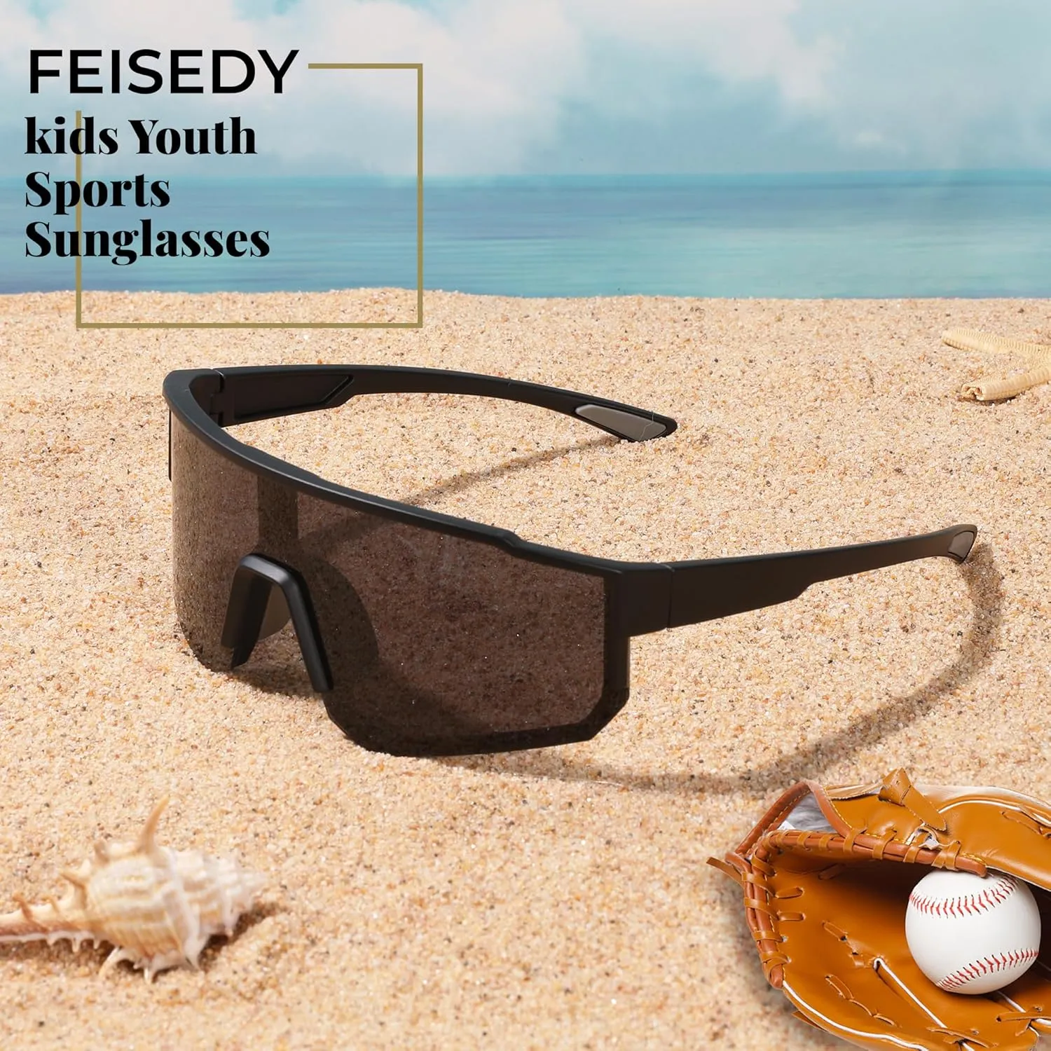 FEISEDY Kids Sunglasses Youth Baseball Polarized Sunglasses Sports Lightweight TR90 Frame Boys Girls Cycling B0213
