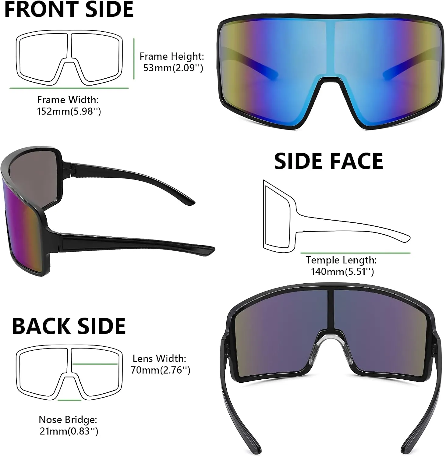 FEISEDY Large Shield Sports Sunglasses Oversized One Piece 80s Rave Glasses Beach Volleyball Cycling B4055