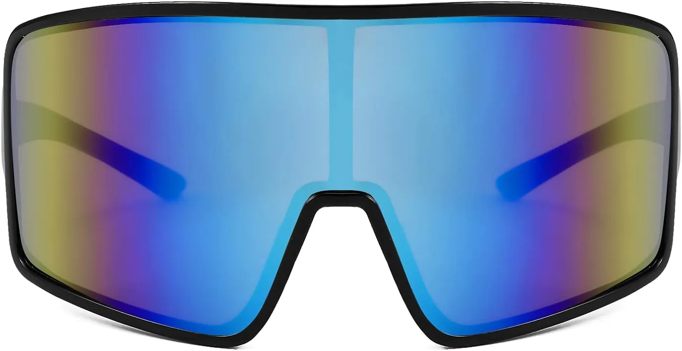 FEISEDY Large Shield Sports Sunglasses Oversized One Piece 80s Rave Glasses Beach Volleyball Cycling B4055