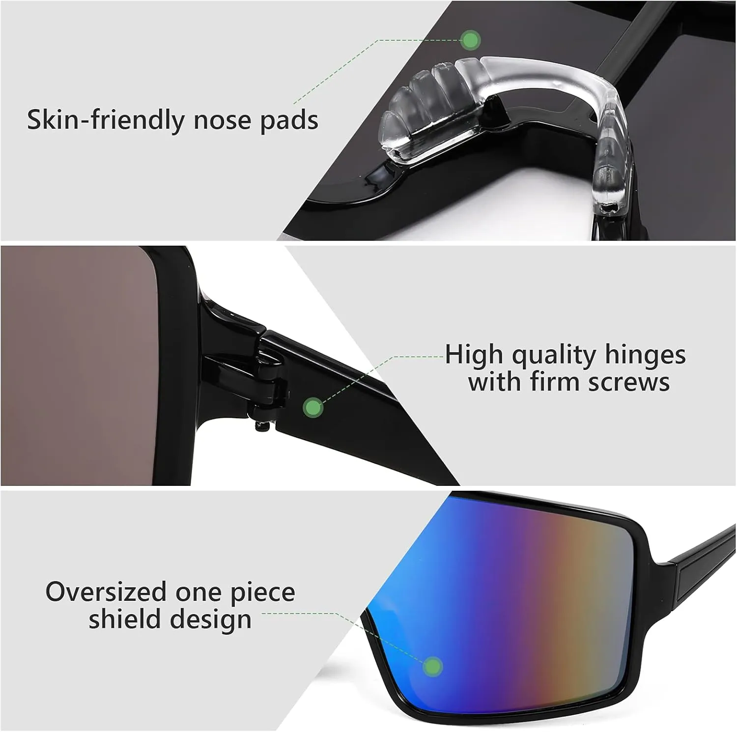 FEISEDY Large Shield Sports Sunglasses Oversized One Piece 80s Rave Glasses Beach Volleyball Cycling B4055