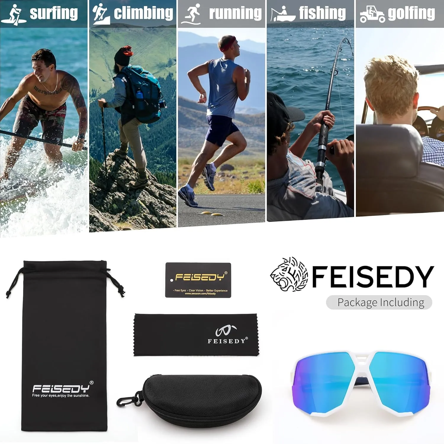 FEISEDY Polarized Cycling Glasses Sports Sunglasses for Women Men Youth, Running Hiking Baseball Glasses B0215