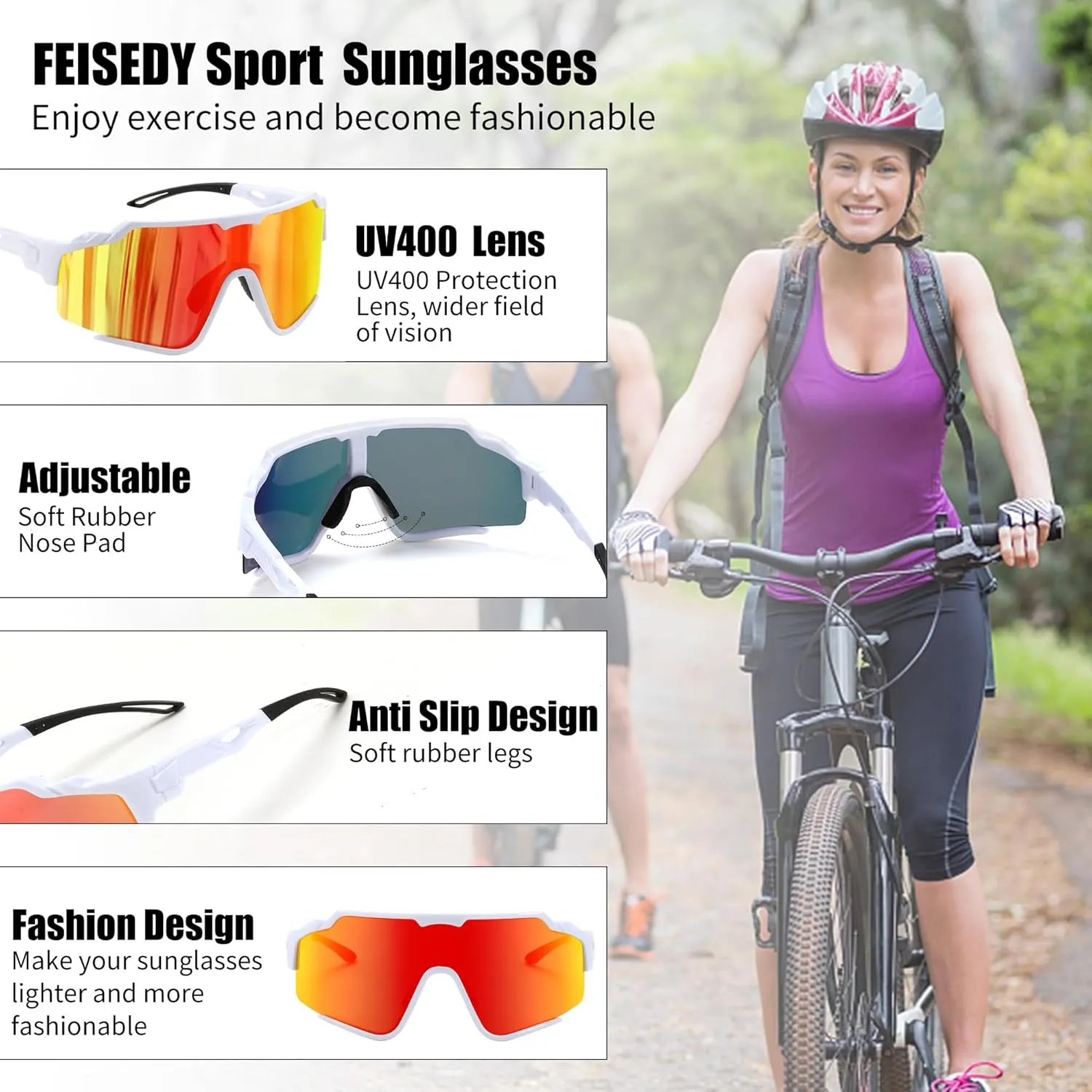 FEISEDY Polarized Sports Sunglasses for Men Women, Baseball Cycling Fishing Sunglasses UV400 Protection B0134