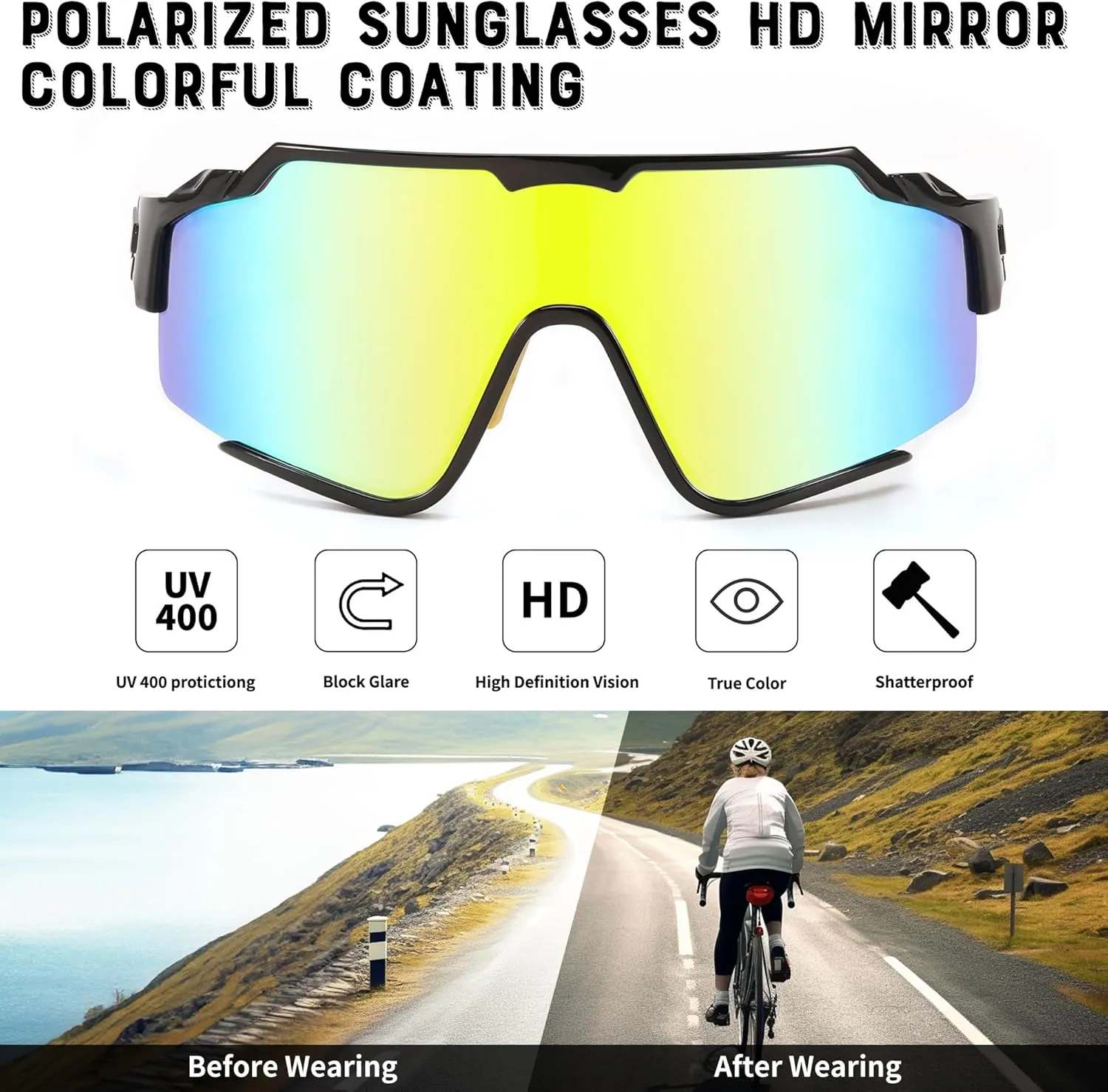 FEISEDY Polarized Sports Sunglasses for Men Women, Baseball Cycling Fishing Sunglasses UV400 Protection B0134