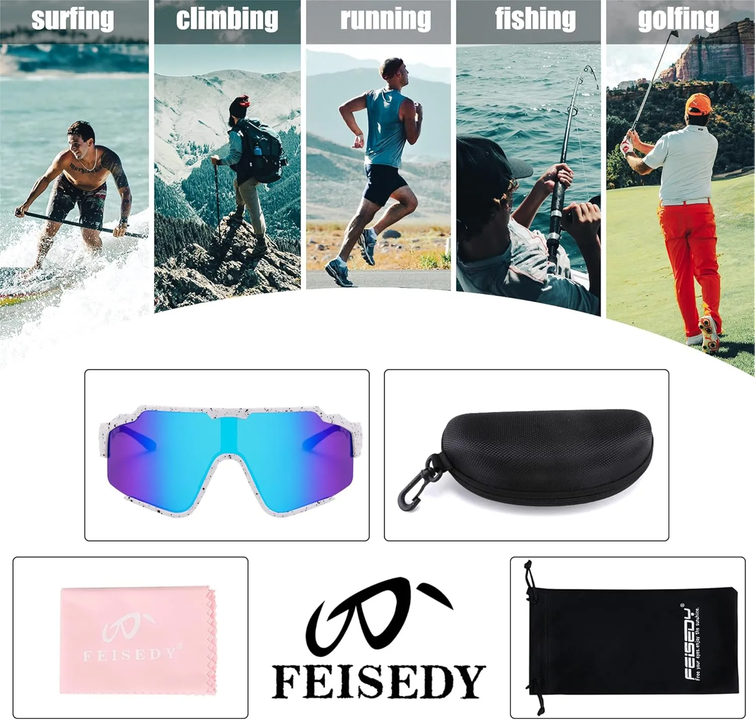 FEISEDY Polarized Sports Sunglasses for Men Women, Baseball Cycling Fishing Sunglasses UV400 Protection B0134