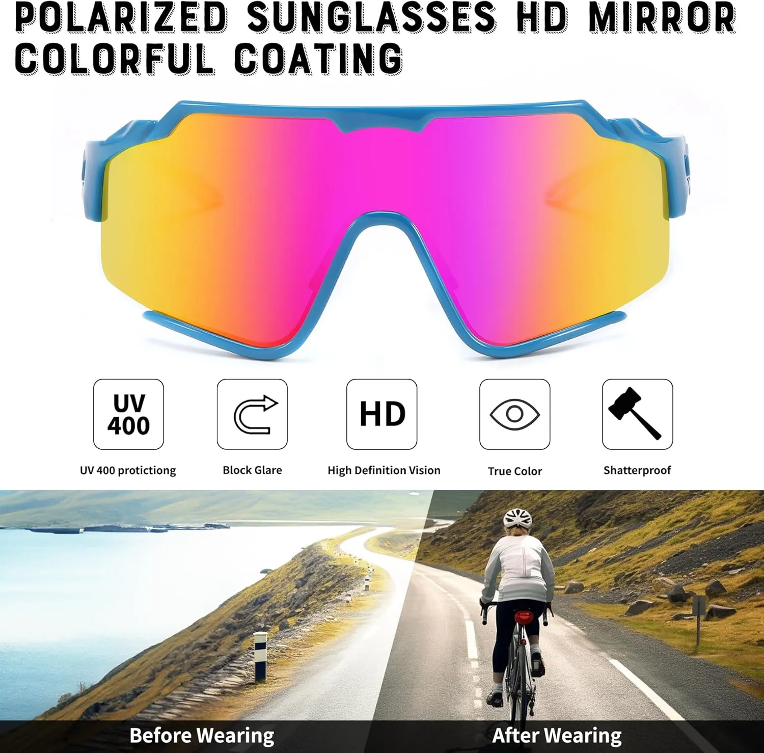 FEISEDY Polarized Sports Sunglasses for Men Women, Baseball Cycling Fishing Sunglasses UV400 Protection B0134