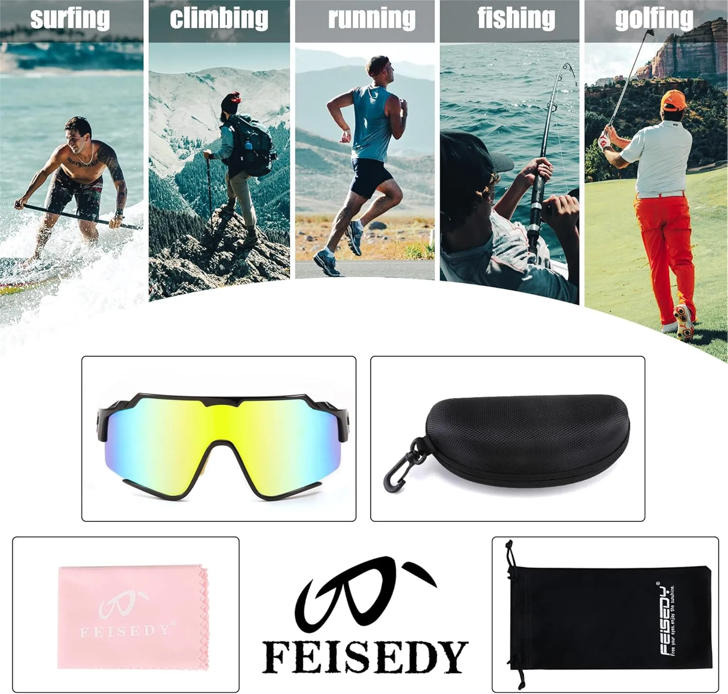 FEISEDY Polarized Sports Sunglasses for Men Women, Baseball Cycling Fishing Sunglasses UV400 Protection B0134