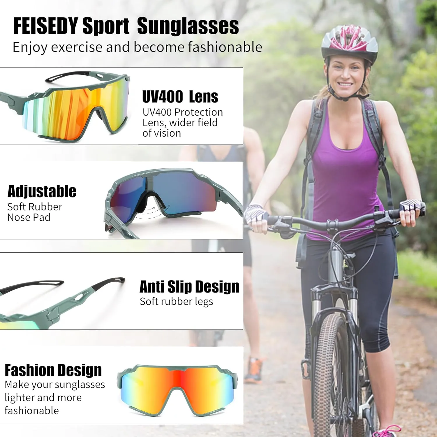 FEISEDY Polarized Sports Sunglasses for Men Women, Baseball Cycling Fishing Sunglasses UV400 Protection B0134