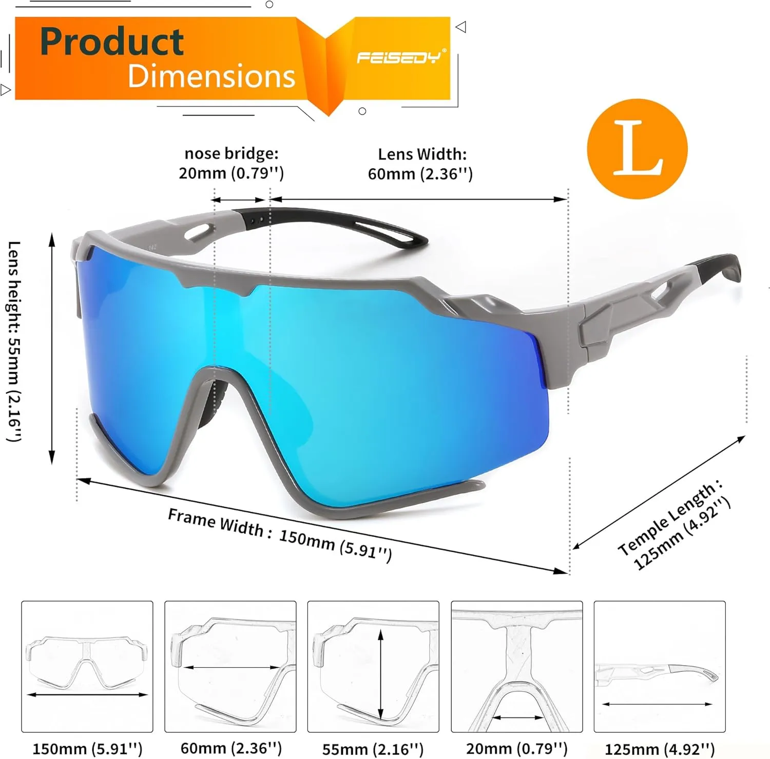 FEISEDY Polarized Sports Sunglasses for Men Women, Baseball Cycling Fishing Sunglasses UV400 Protection B0134