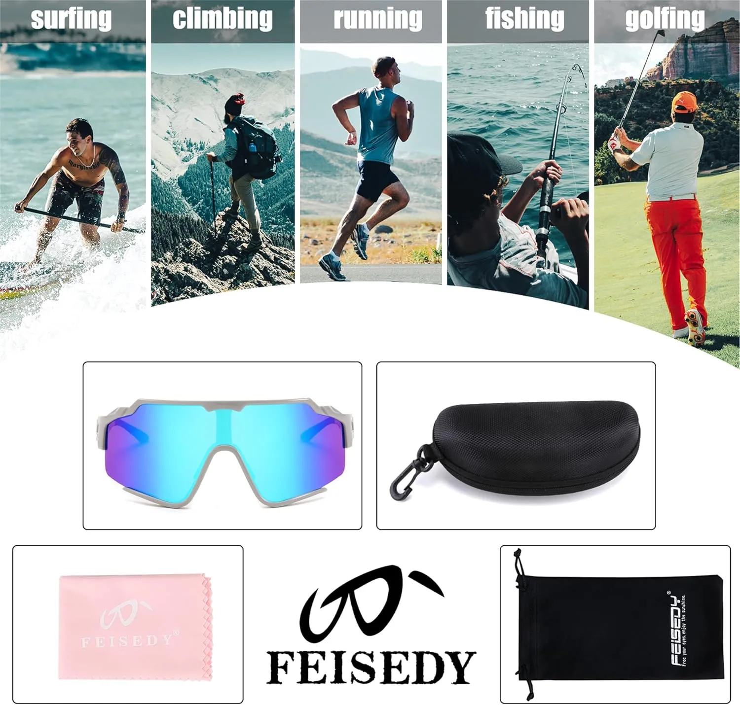 FEISEDY Polarized Sports Sunglasses for Men Women, Baseball Cycling Fishing Sunglasses UV400 Protection B0134