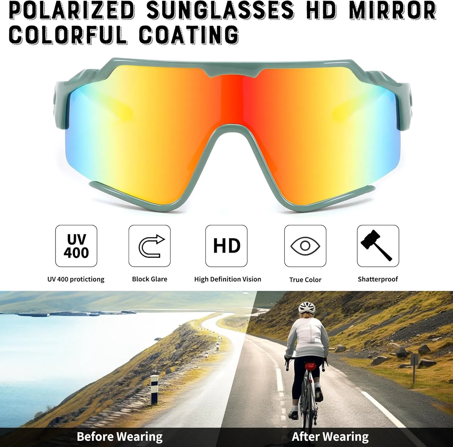 FEISEDY Polarized Sports Sunglasses for Men Women, Baseball Cycling Fishing Sunglasses UV400 Protection B0134