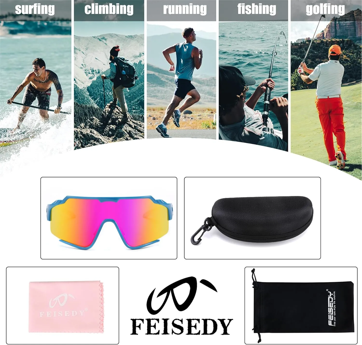 FEISEDY Polarized Sports Sunglasses for Men Women, Baseball Cycling Fishing Sunglasses UV400 Protection B0134