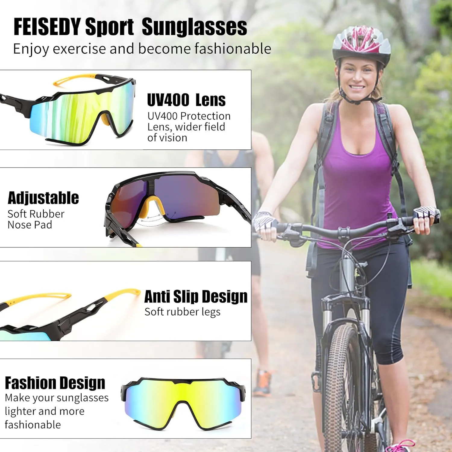FEISEDY Polarized Sports Sunglasses for Men Women, Baseball Cycling Fishing Sunglasses UV400 Protection B0134