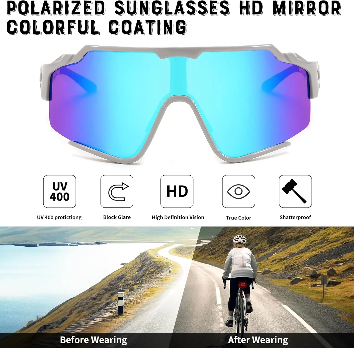 FEISEDY Polarized Sports Sunglasses for Men Women, Baseball Cycling Fishing Sunglasses UV400 Protection B0134