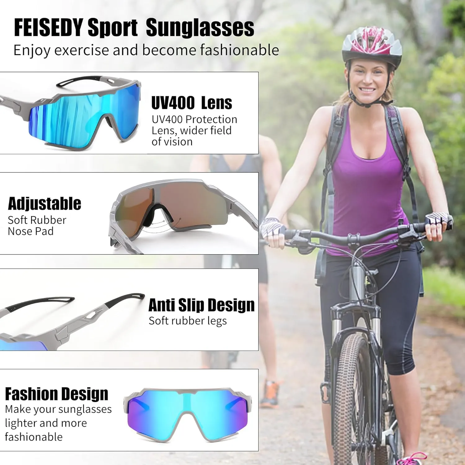 FEISEDY Polarized Sports Sunglasses for Men Women, Baseball Cycling Fishing Sunglasses UV400 Protection B0134