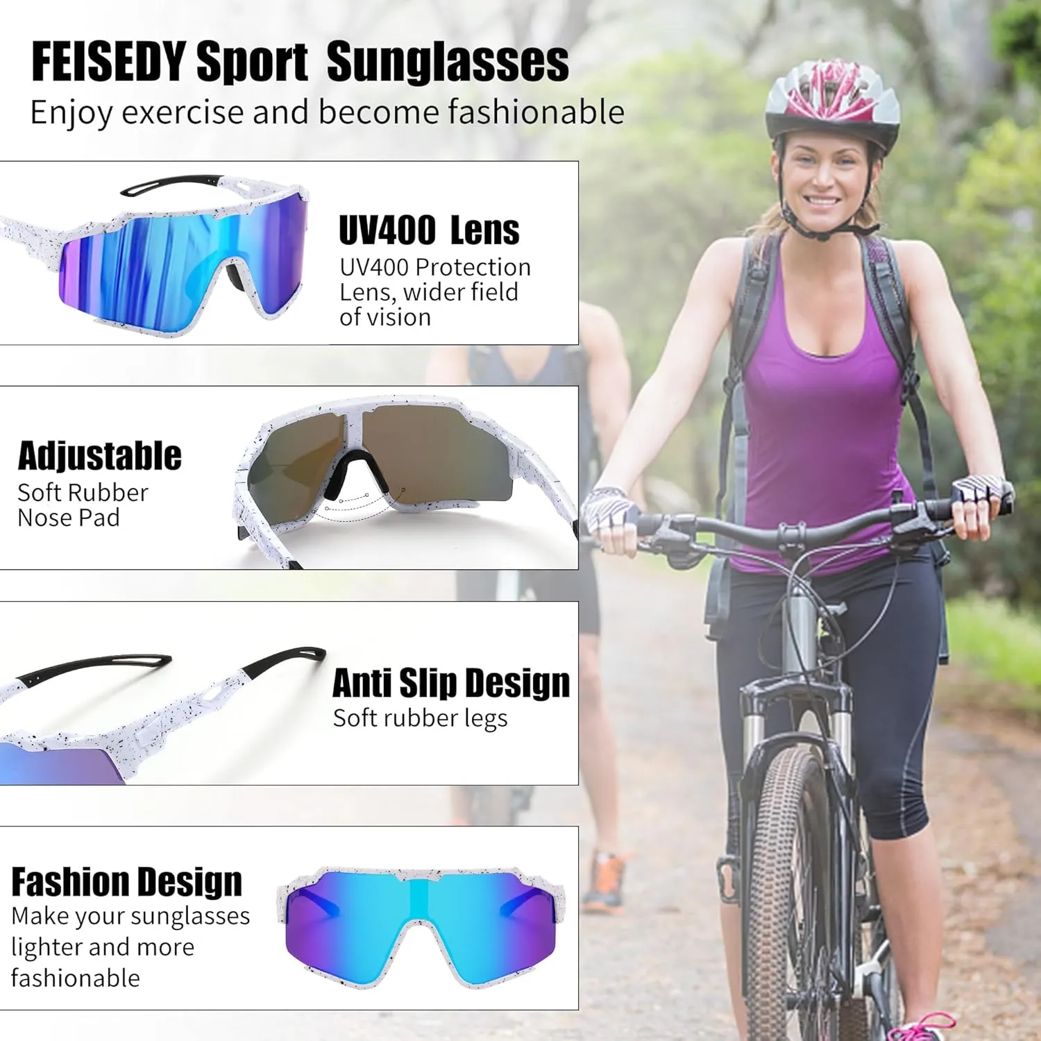 FEISEDY Polarized Sports Sunglasses for Men Women, Baseball Cycling Fishing Sunglasses UV400 Protection B0134
