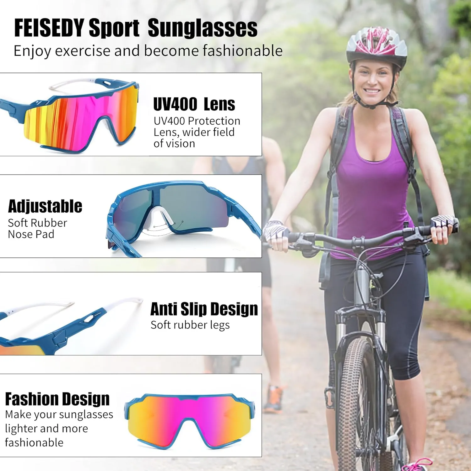 FEISEDY Polarized Sports Sunglasses for Men Women, Baseball Cycling Fishing Sunglasses UV400 Protection B0134