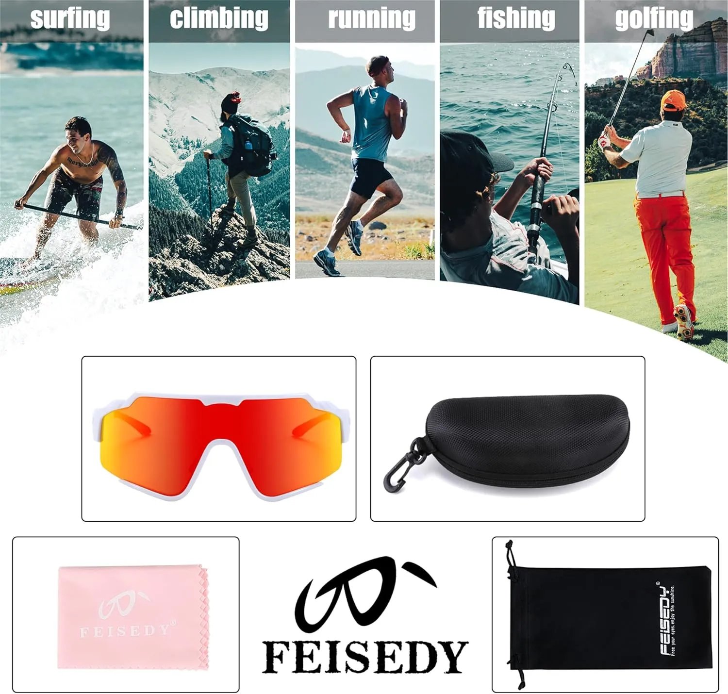 FEISEDY Polarized Sports Sunglasses for Men Women, Baseball Cycling Fishing Sunglasses UV400 Protection B0134