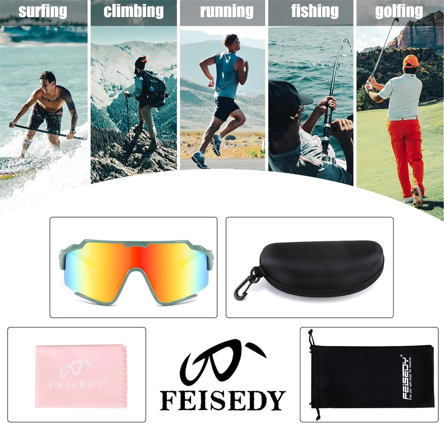 FEISEDY Polarized Sports Sunglasses for Men Women, Baseball Cycling Fishing Sunglasses UV400 Protection B0134