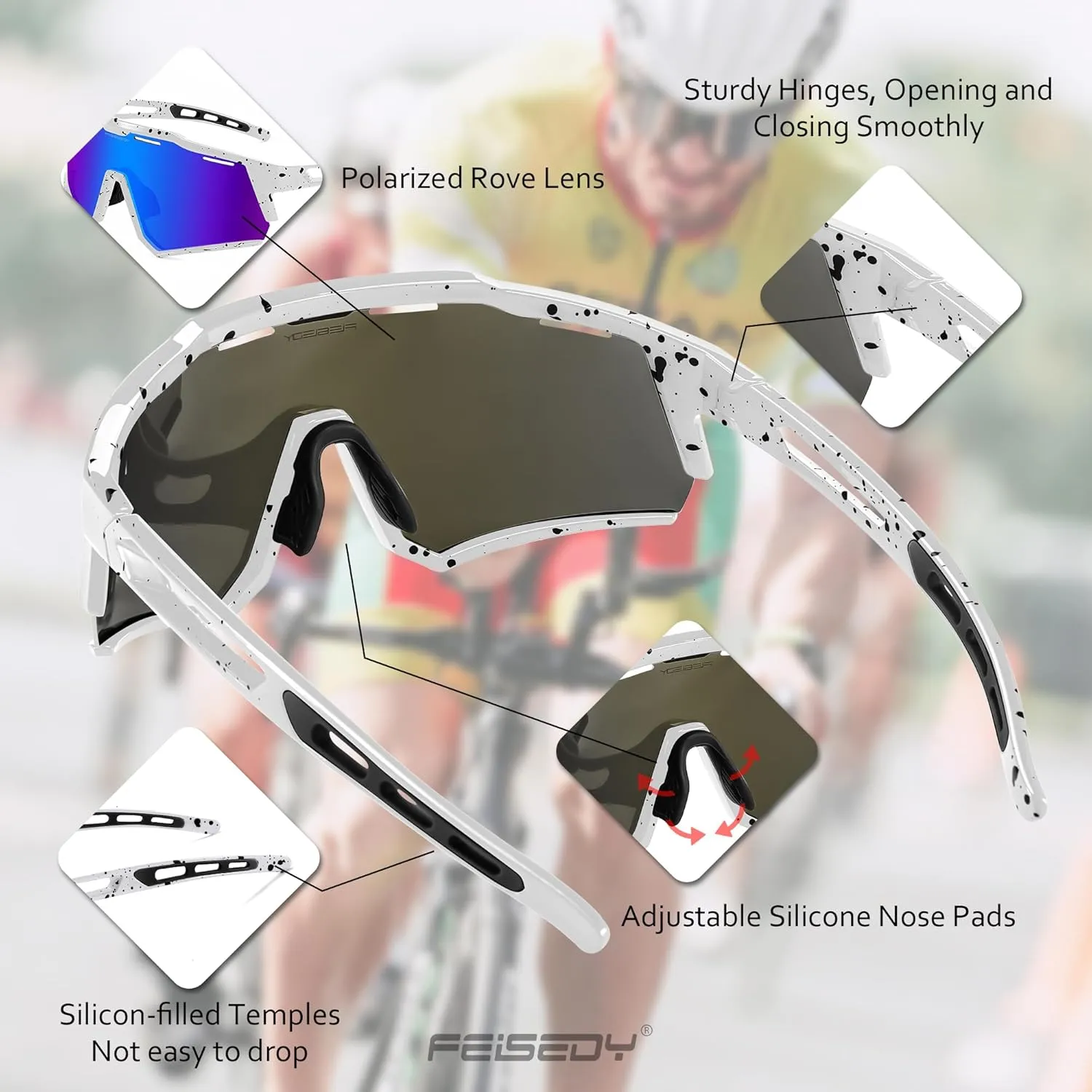 FEISEDY Polarized Sports Sunglasses for Men Women,Teens Baseball Tennis Sunglasses, TR90 Cycling Glasses B4151