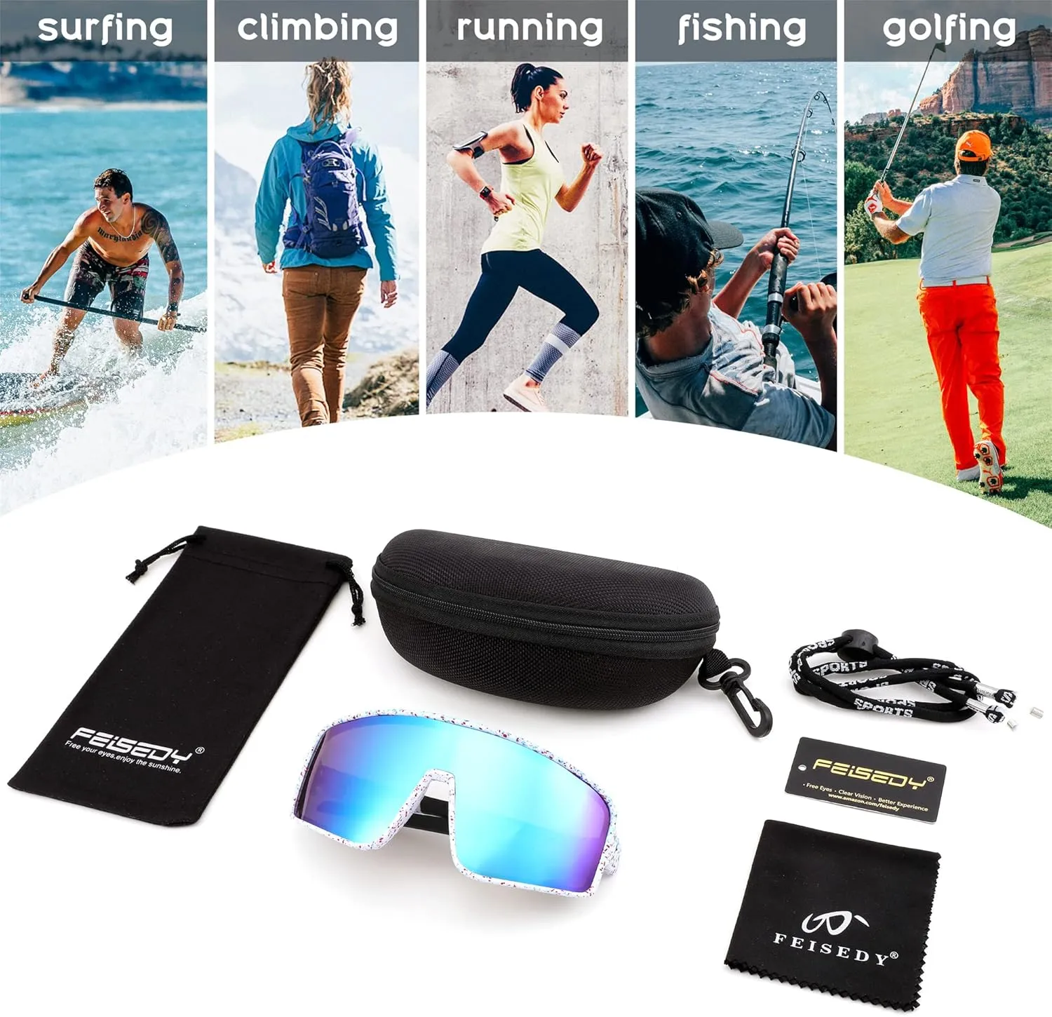 FEISEDY Sports Sunglasses, Polarized Oversized Shield for Women Men Youth, Baseball Cycling Running Outdoor Visor B2988