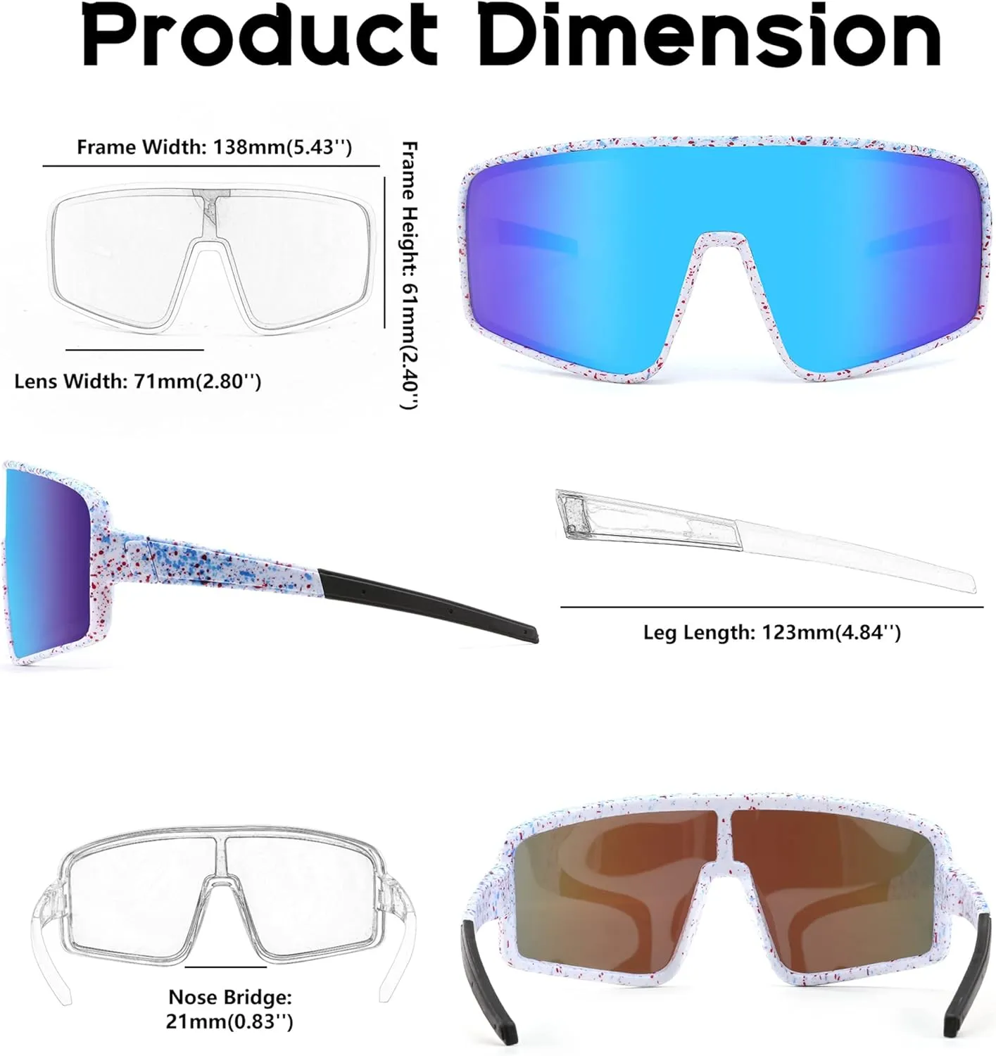 FEISEDY Sports Sunglasses, Polarized Oversized Shield for Women Men Youth, Baseball Cycling Running Outdoor Visor B2988