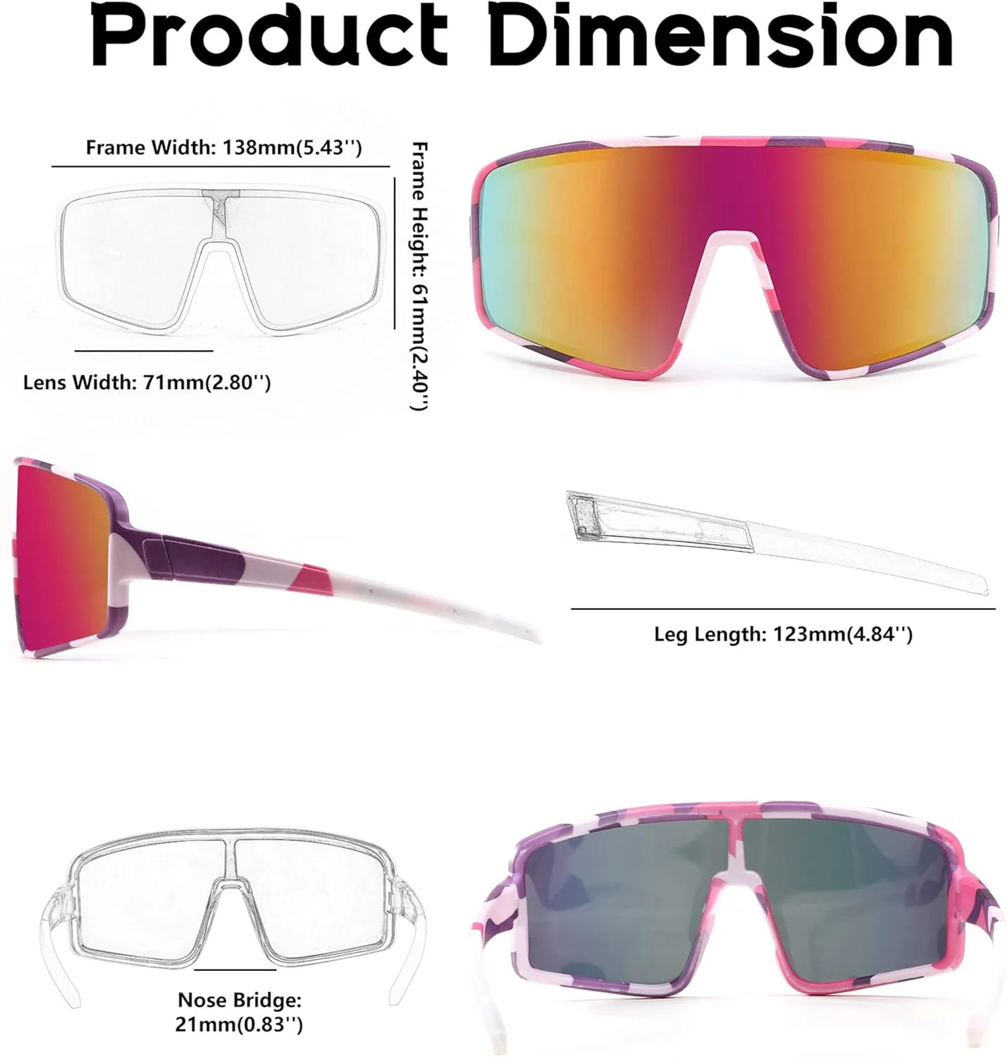 FEISEDY Sports Sunglasses, Polarized Oversized Shield for Women Men Youth, Baseball Cycling Running Outdoor Visor B2988