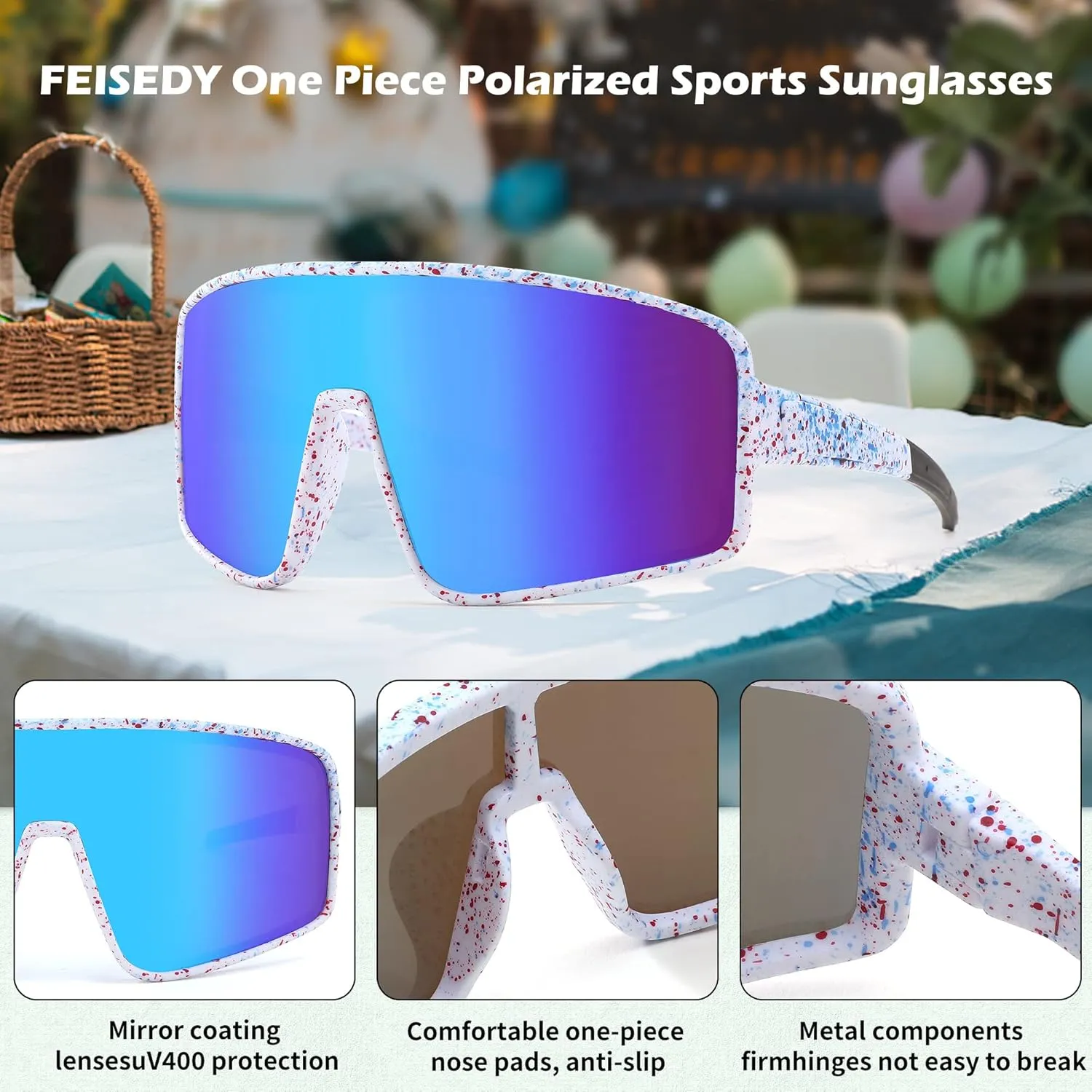 FEISEDY Sports Sunglasses, Polarized Oversized Shield for Women Men Youth, Baseball Cycling Running Outdoor Visor B2988