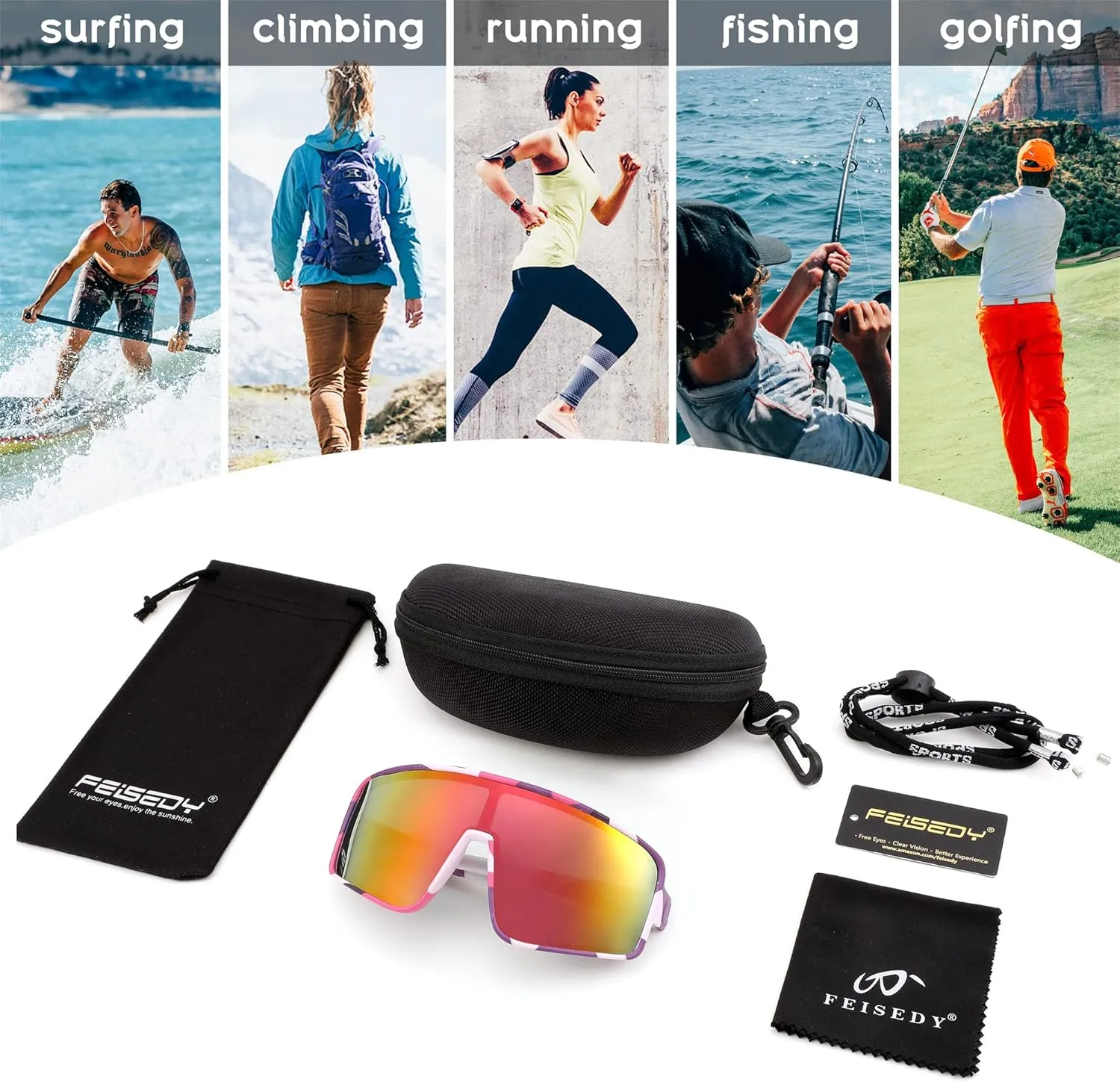 FEISEDY Sports Sunglasses, Polarized Oversized Shield for Women Men Youth, Baseball Cycling Running Outdoor Visor B2988