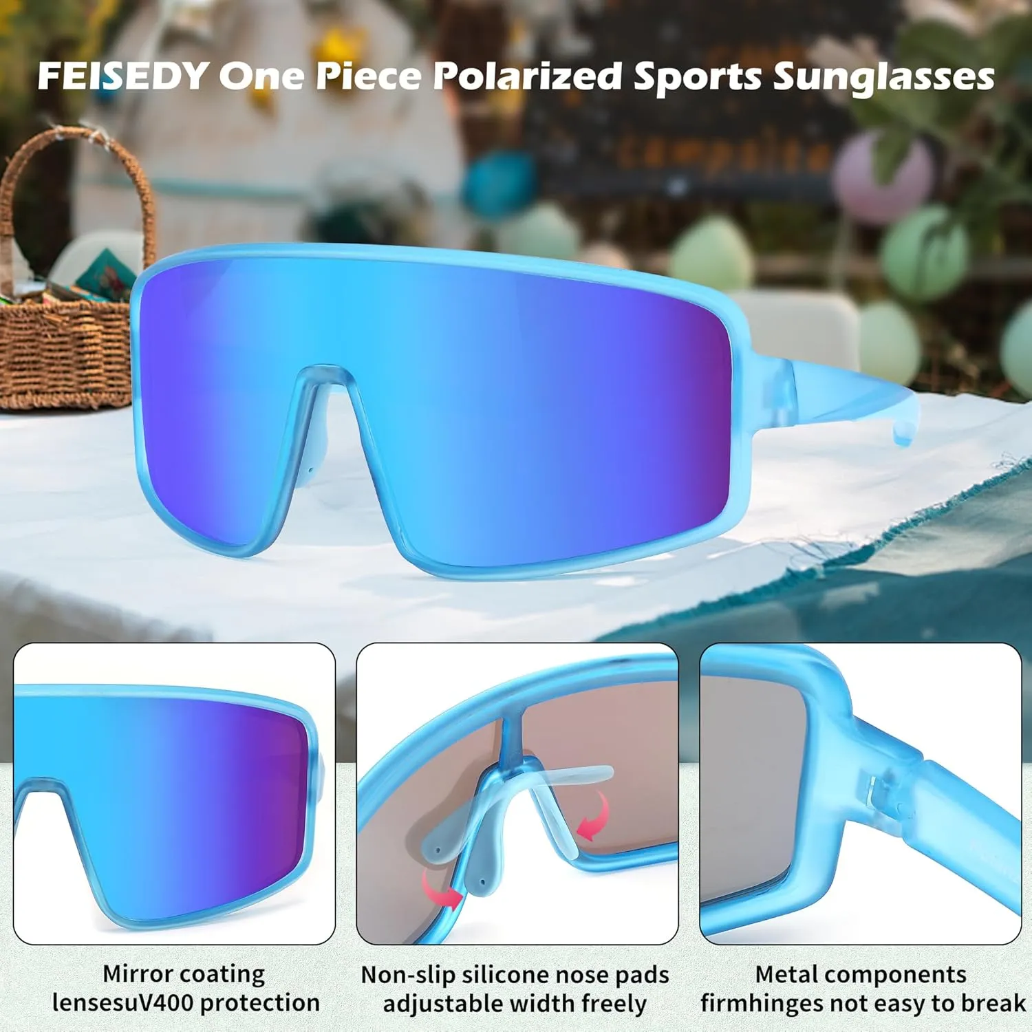 FEISEDY Sports Sunglasses, Polarized Oversized Shield for Women Men Youth, Baseball Cycling Running Outdoor Visor B2988