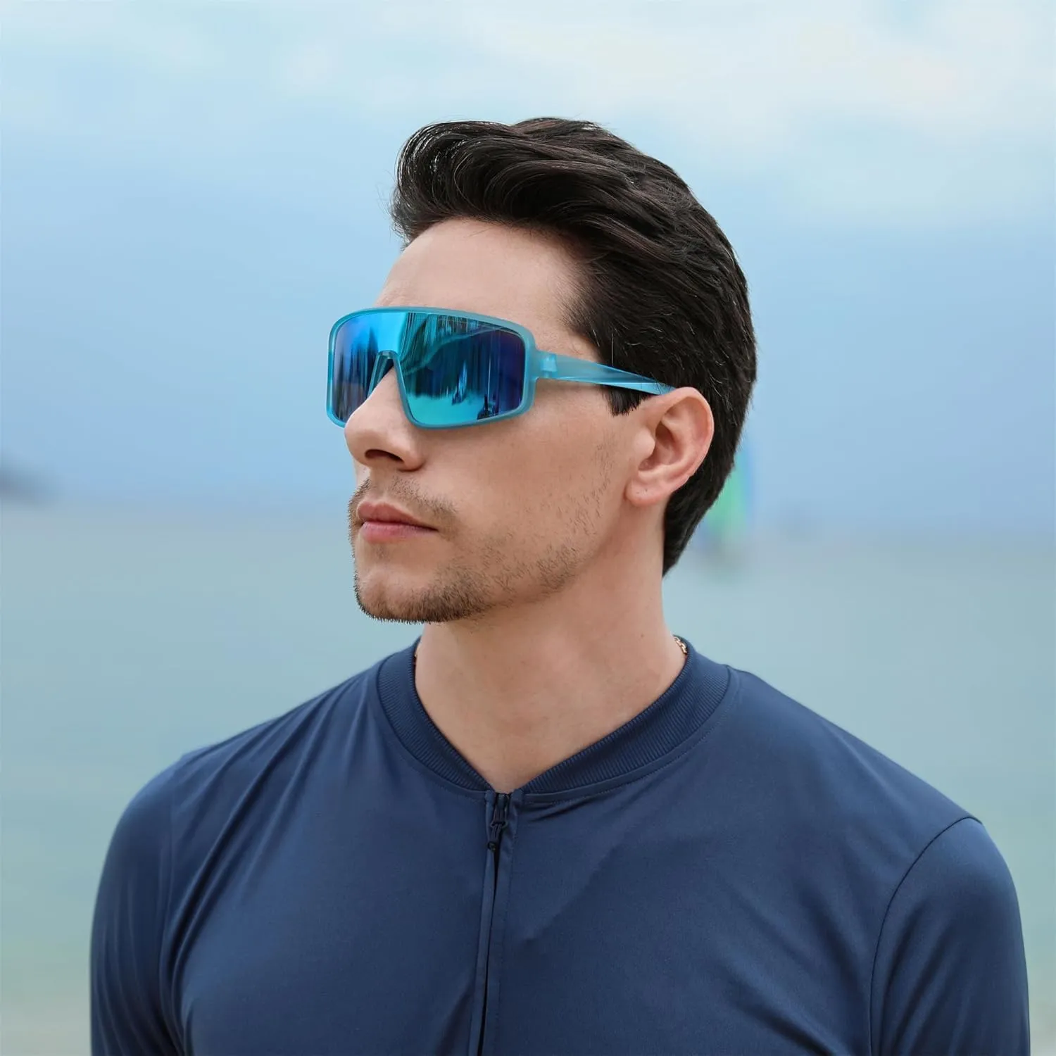 FEISEDY Sports Sunglasses, Polarized Oversized Shield for Women Men Youth, Baseball Cycling Running Outdoor Visor B2988