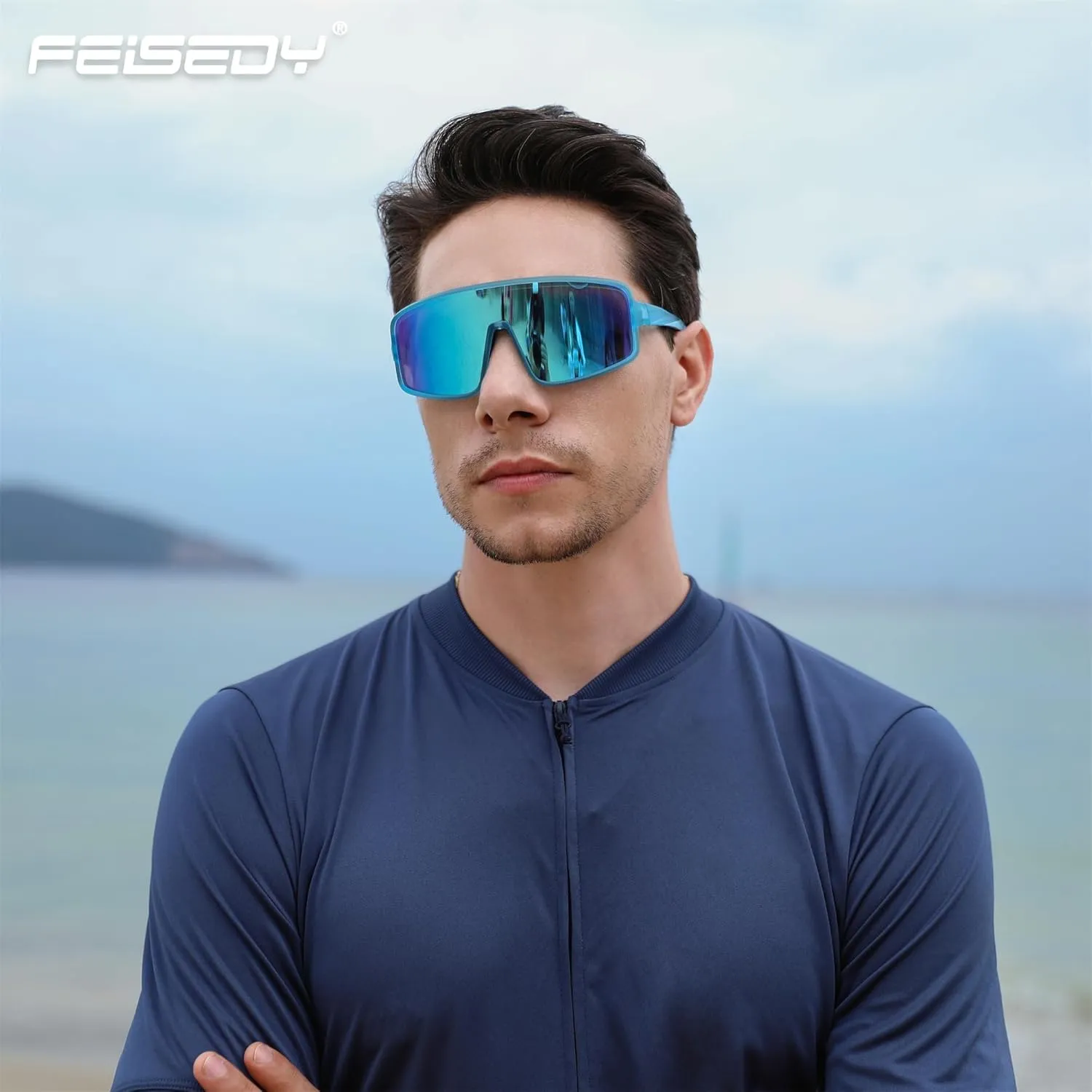 FEISEDY Sports Sunglasses, Polarized Oversized Shield for Women Men Youth, Baseball Cycling Running Outdoor Visor B2988