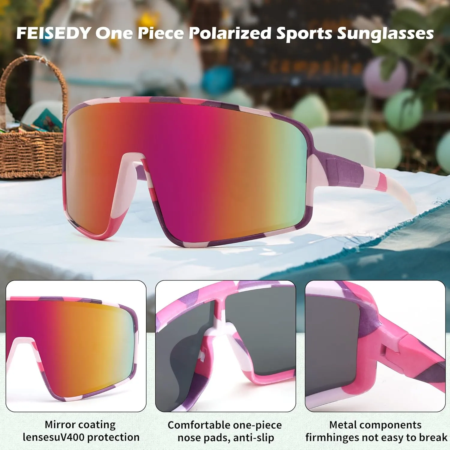 FEISEDY Sports Sunglasses, Polarized Oversized Shield for Women Men Youth, Baseball Cycling Running Outdoor Visor B2988