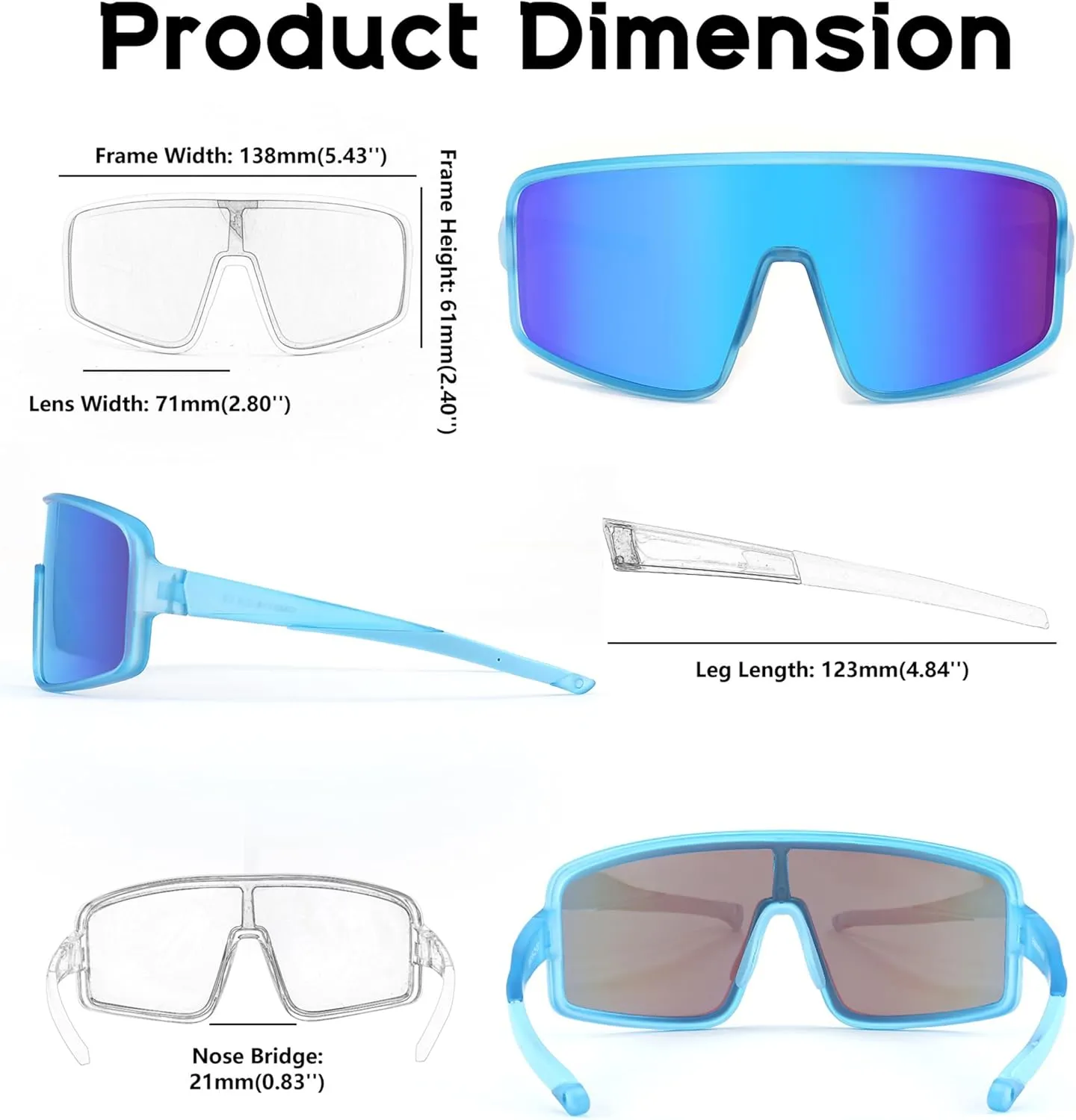 FEISEDY Sports Sunglasses, Polarized Oversized Shield for Women Men Youth, Baseball Cycling Running Outdoor Visor B2988
