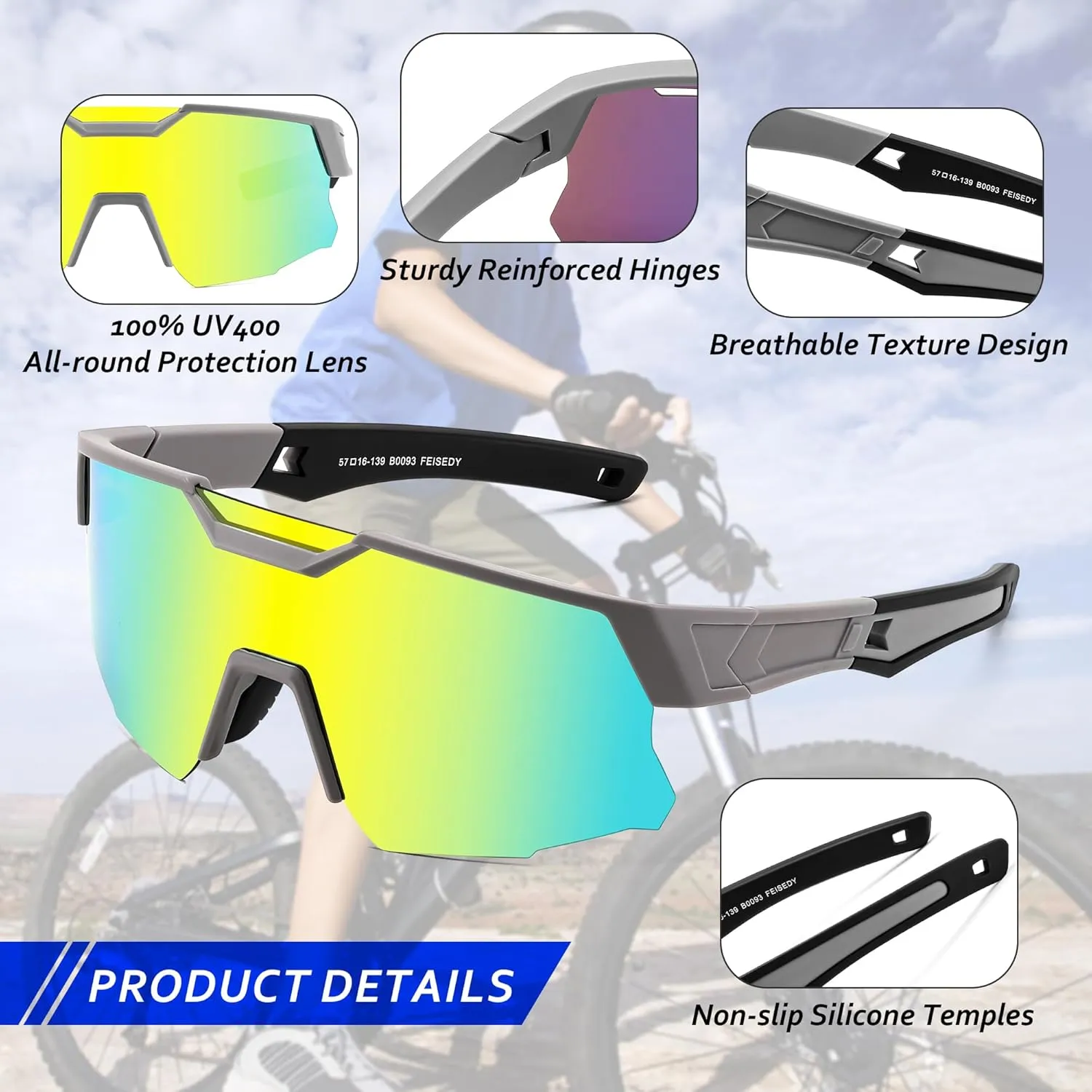 FEISEDY Teens Baseball Sunglasses Sports Cycling Glasses for Youth Polarized UV400 Boys Girls Age 8-14 B0093
