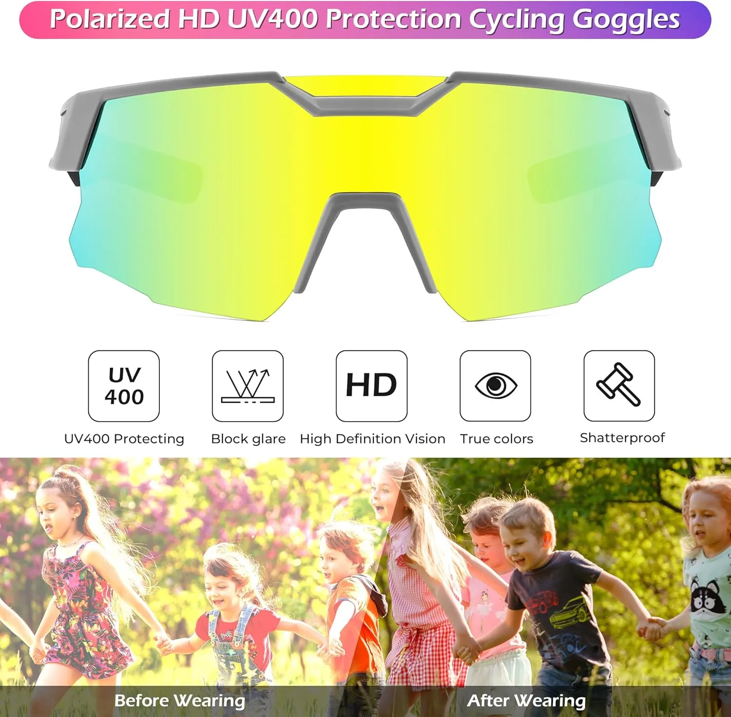FEISEDY Teens Baseball Sunglasses Sports Cycling Glasses for Youth Polarized UV400 Boys Girls Age 8-14 B0093