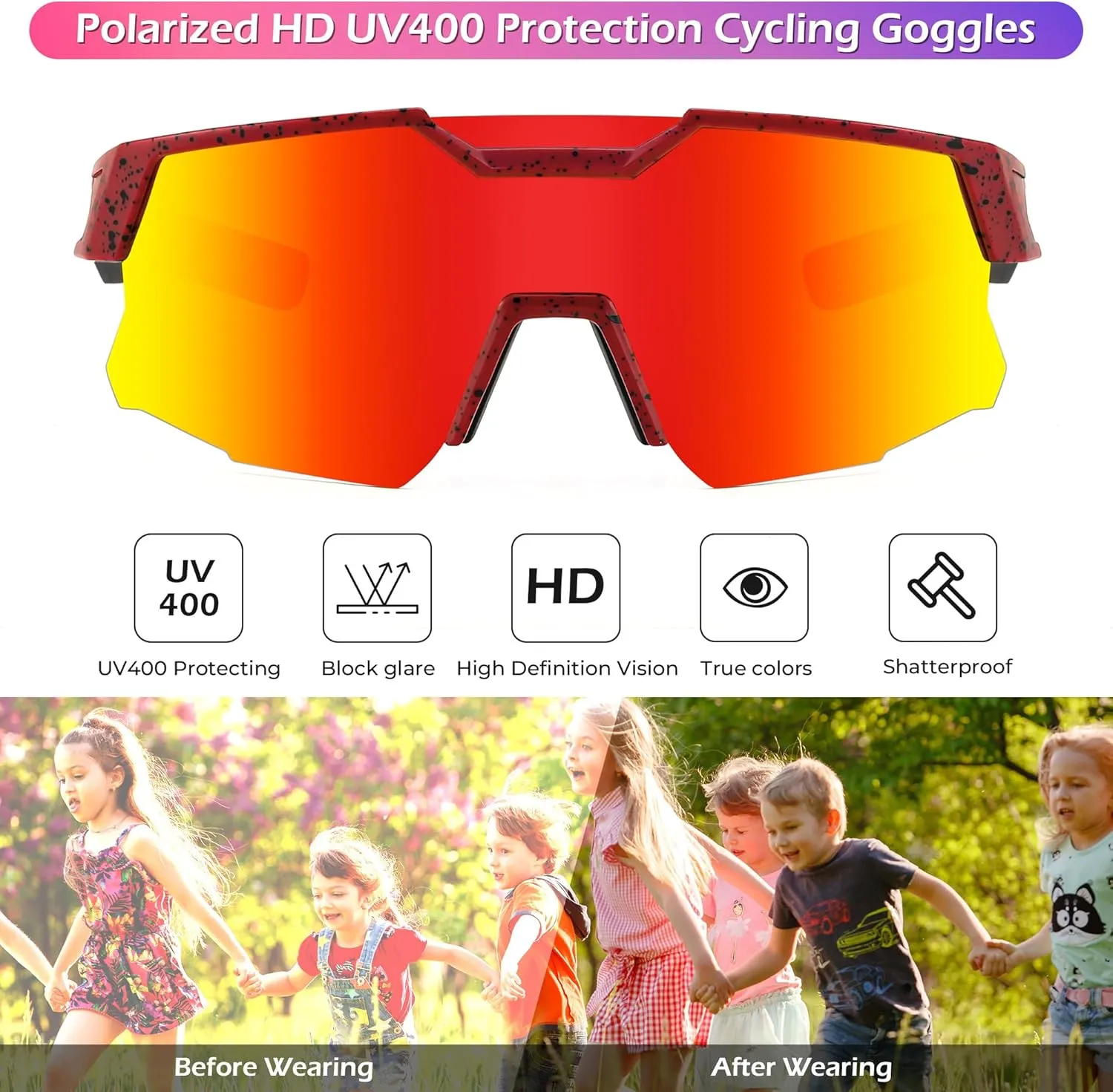 FEISEDY Teens Baseball Sunglasses Sports Cycling Glasses for Youth Polarized UV400 Boys Girls Age 8-14 B0093