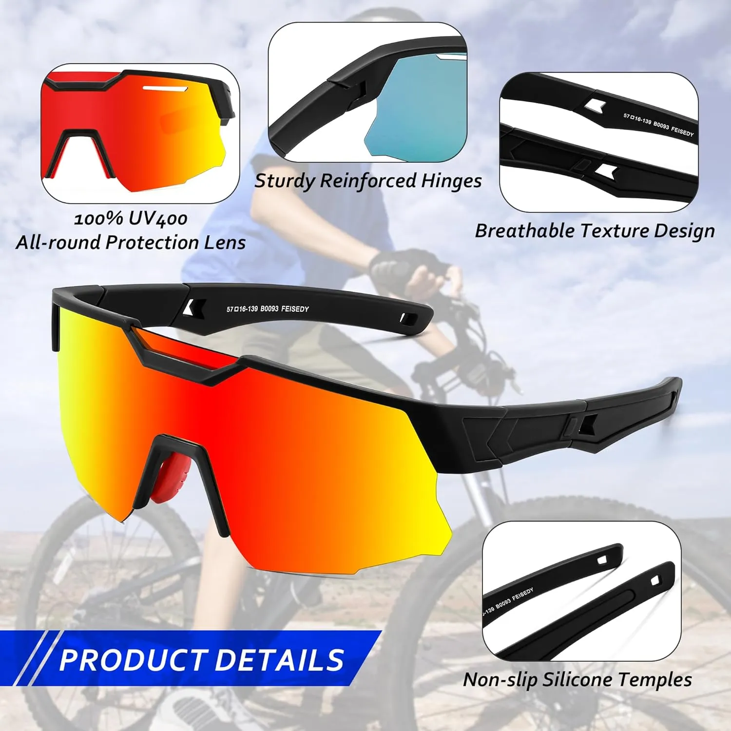 FEISEDY Teens Baseball Sunglasses Sports Cycling Glasses for Youth Polarized UV400 Boys Girls Age 8-14 B0093