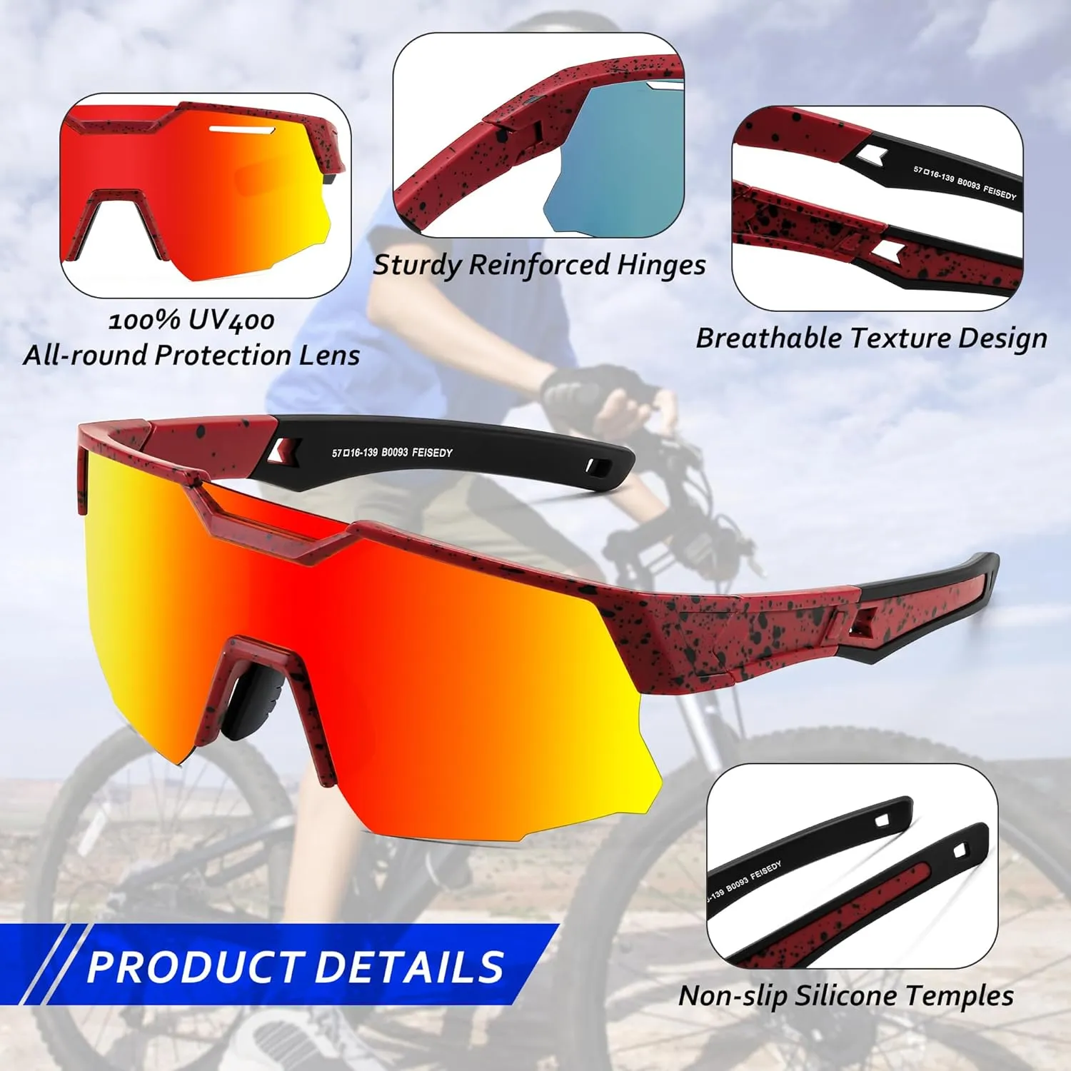 FEISEDY Teens Baseball Sunglasses Sports Cycling Glasses for Youth Polarized UV400 Boys Girls Age 8-14 B0093